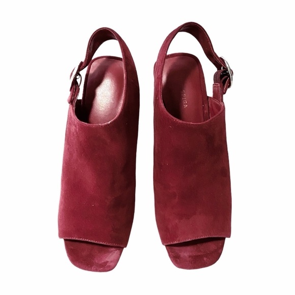 VIA SPIGA Burgundy Suede Slingback Sandals 6.5M Block Chunky Heels Leather - Picture 5 of 14